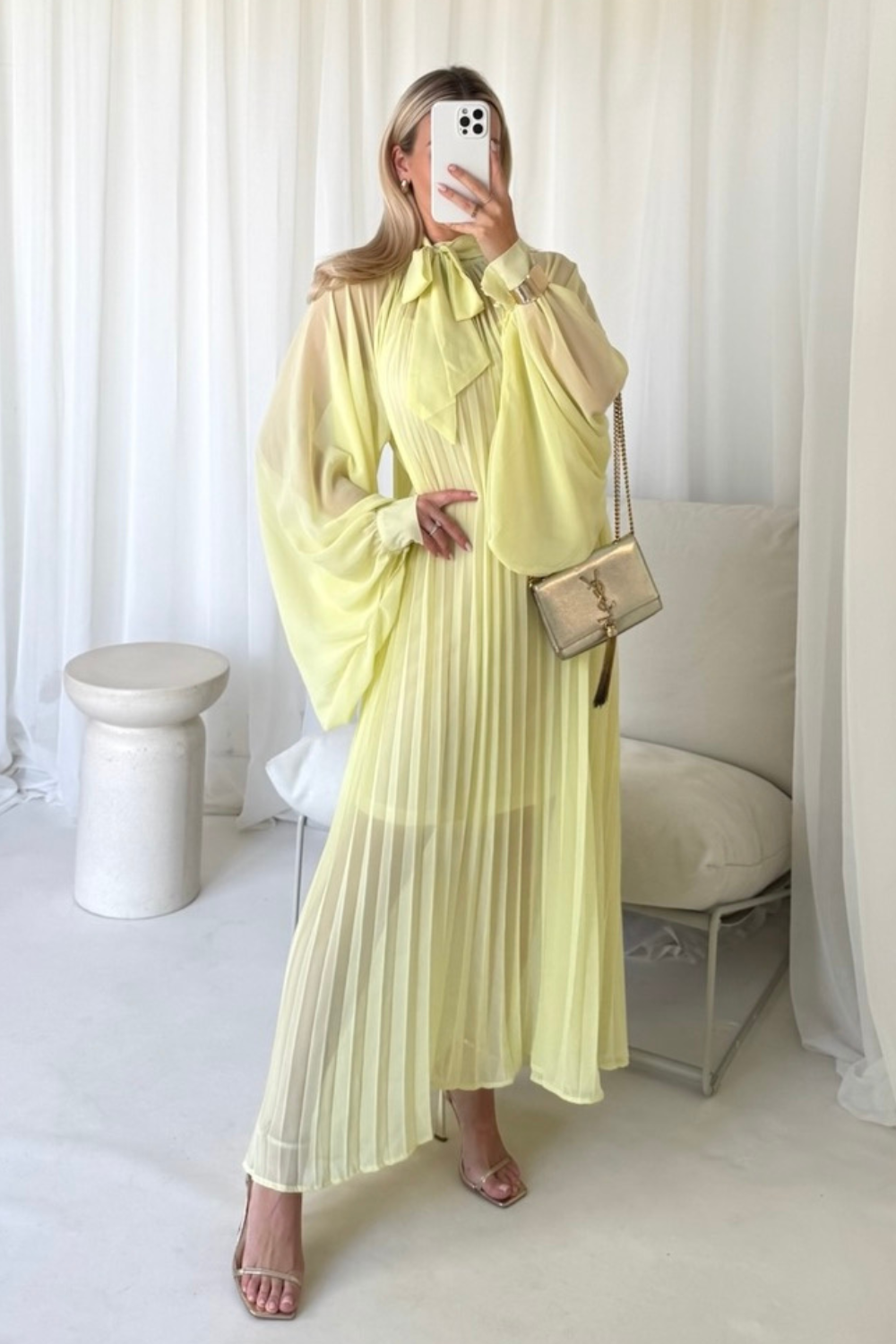 Nancy yellow chiffon pleated maxi dress