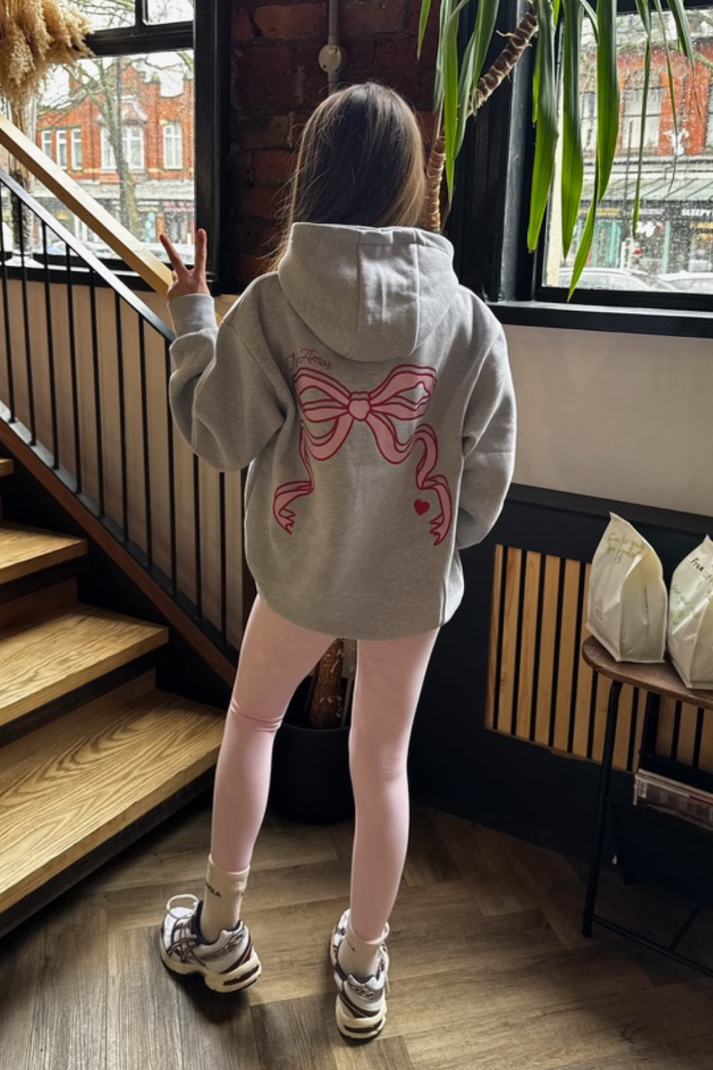 Mini bow marl grey printed hoodie