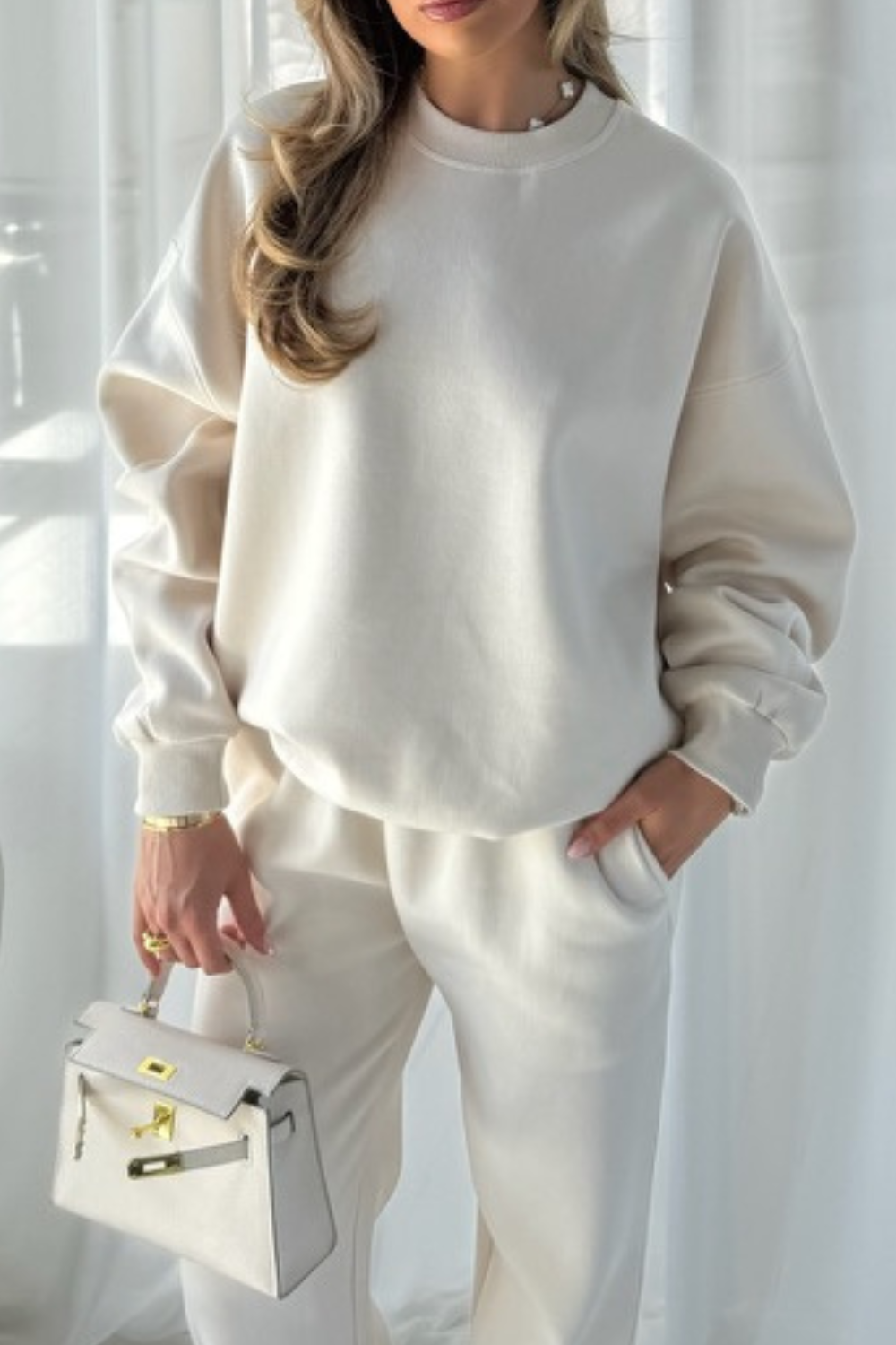 Glamify premium essential ivory relaxed sweatshirt