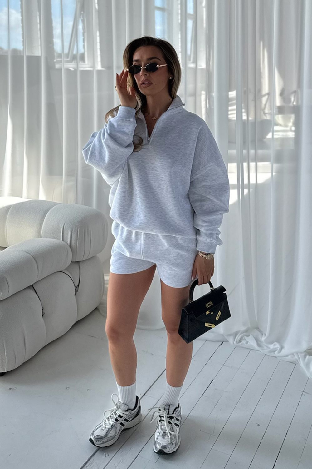 Glamify premium essential light grey marl 3/4 zip