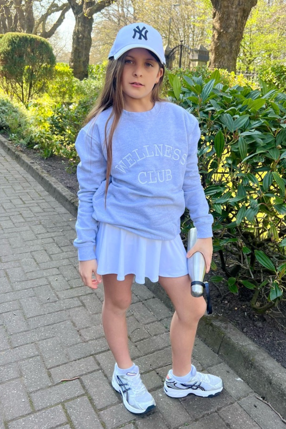 Mini wellness club marl grey embroidered sweater