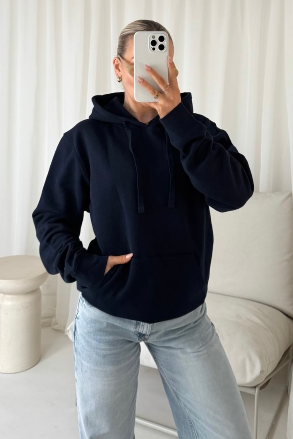 Katie navy basic drawstring hoodie
