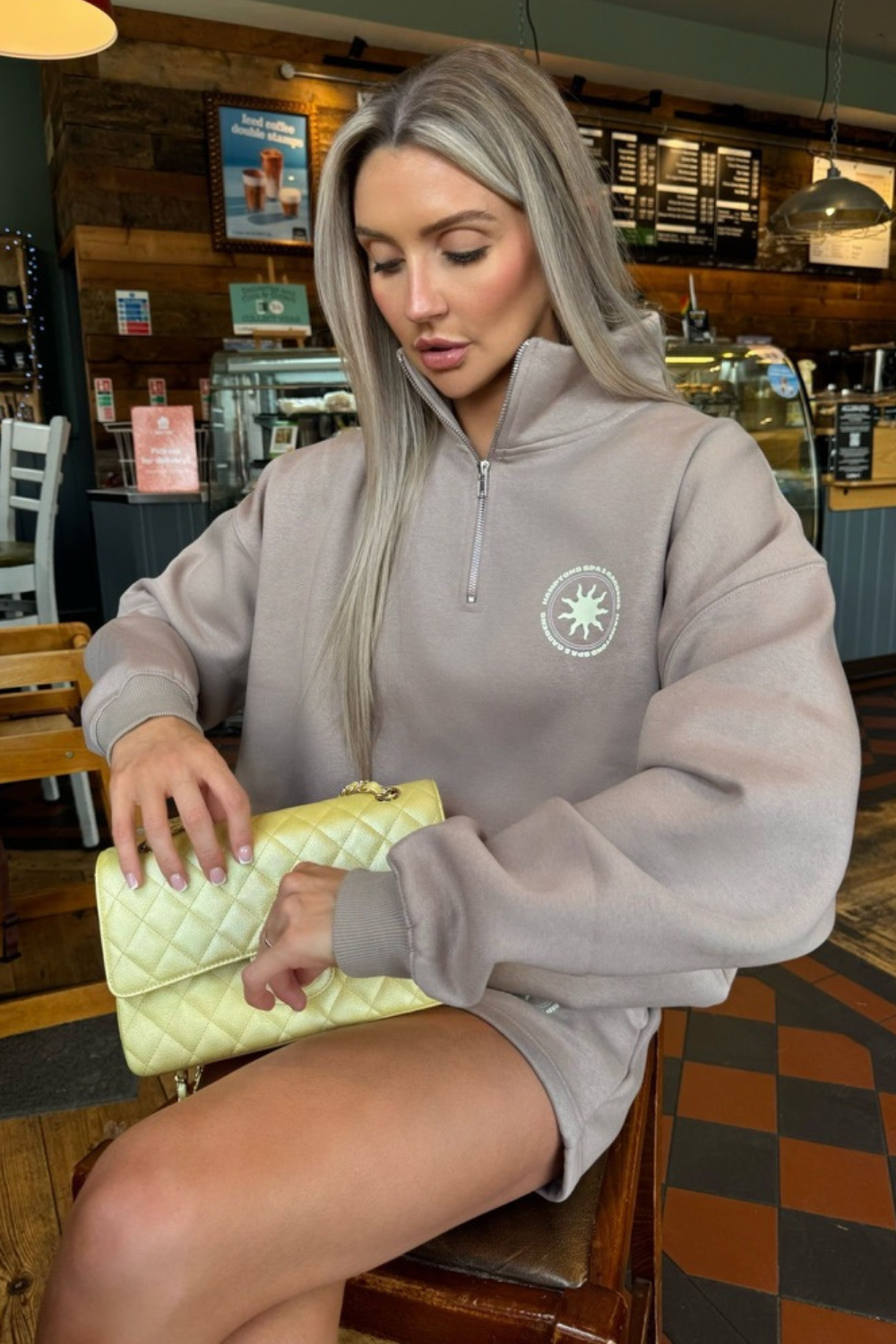 Hamptons mocha printed oversized 3/4 zip sweater shorts loungewear