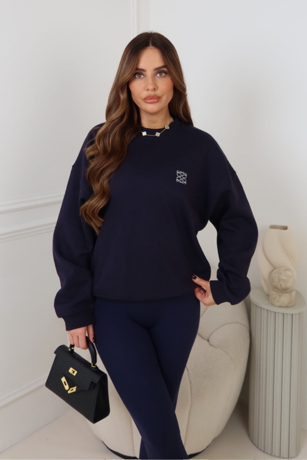 GEGE EMBROIDERED NAVY PREMIUM ESSENTIAL RELAXED SWEATSHIRT