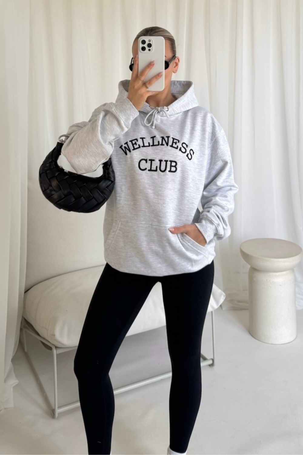 Wellness Club marl grey embroidered hoodie