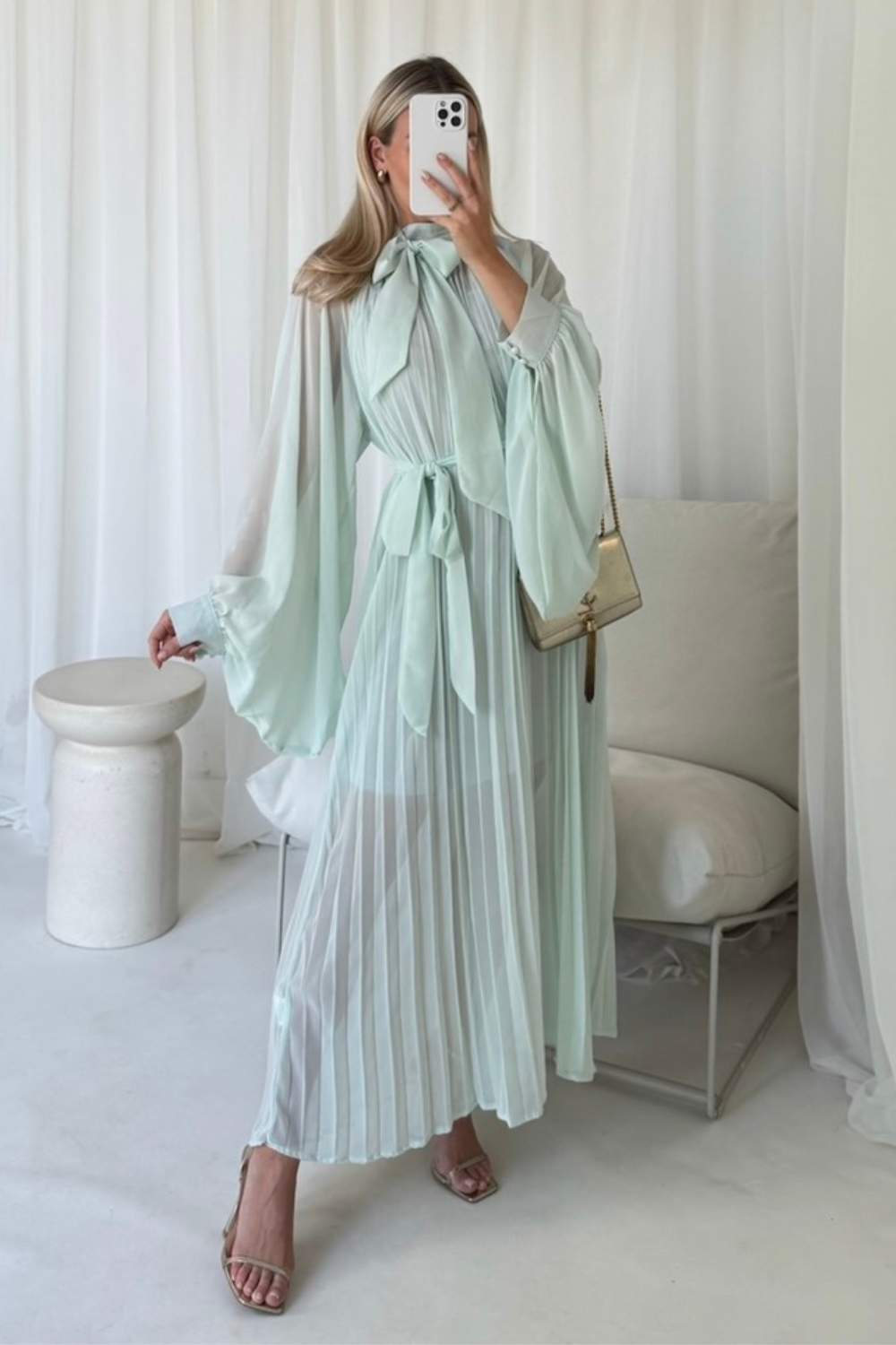 Nancy sage chiffon pleated maxi dress