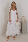 Arabella white tiered chiffon maxi dress