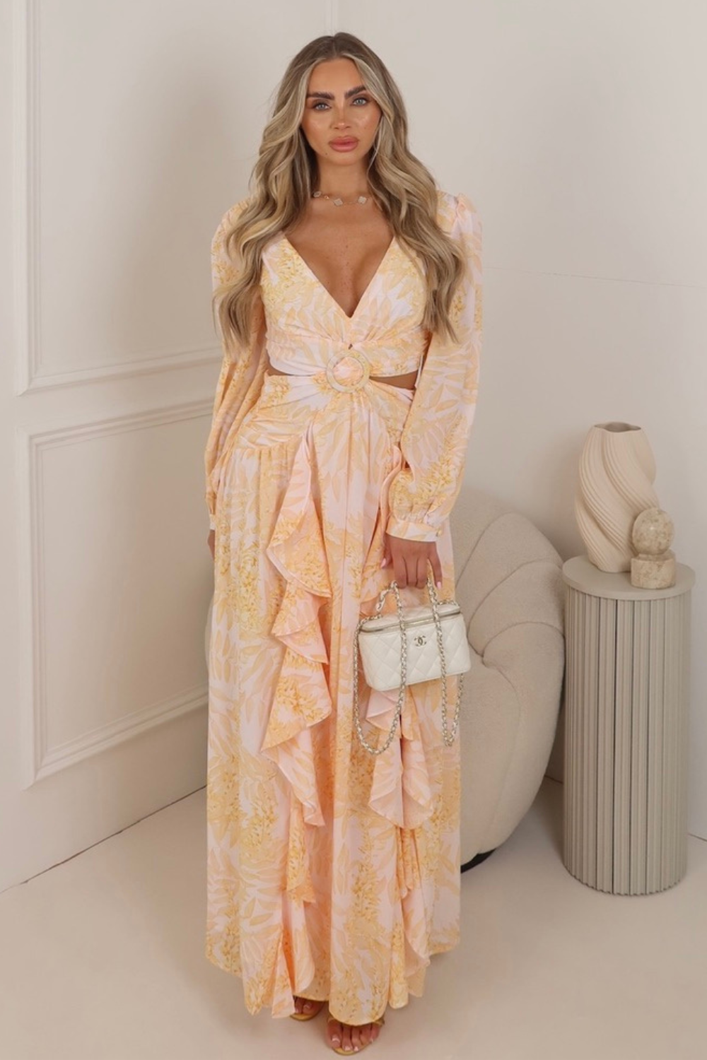 Melina apricot floral cut out maxi dress