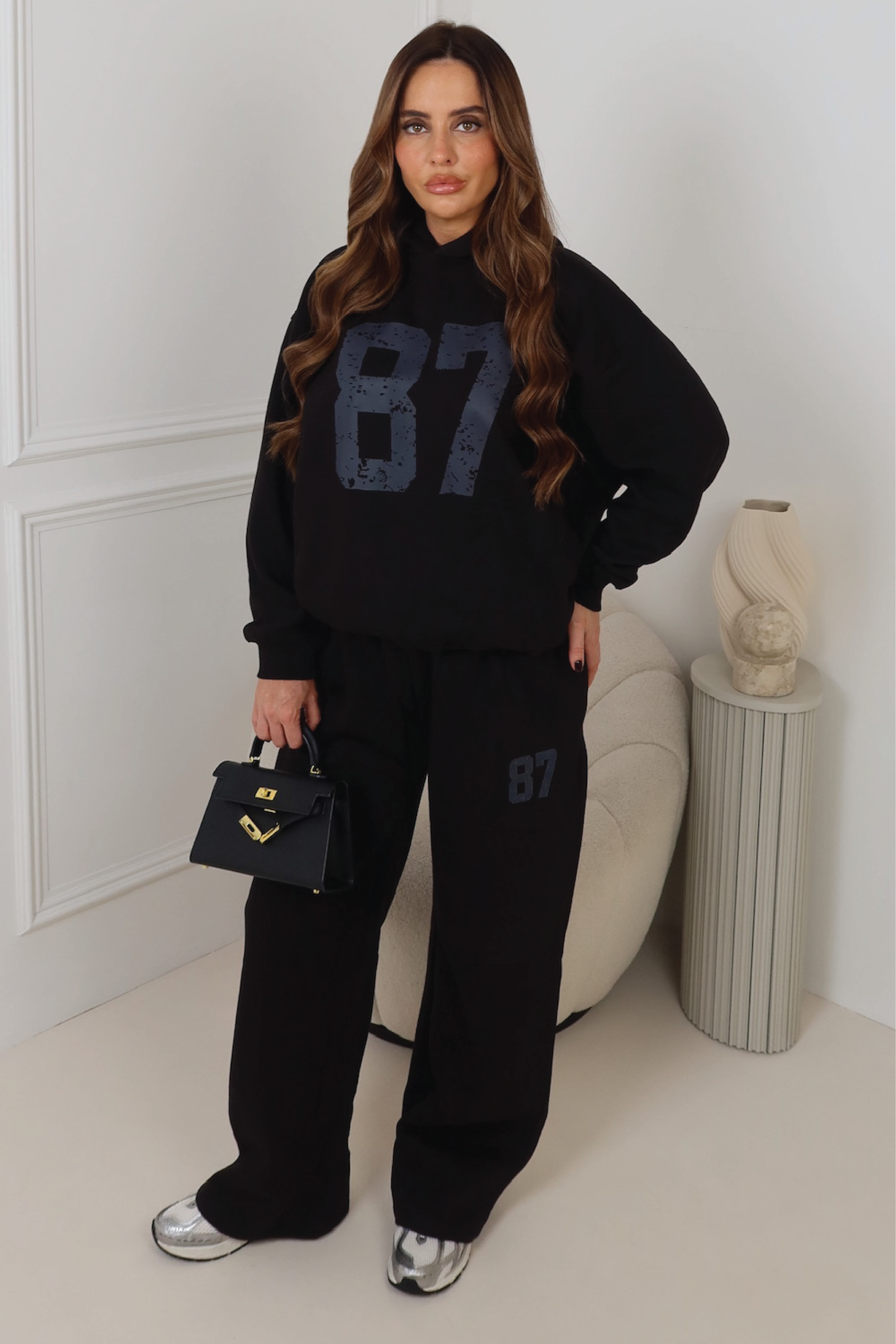 87 BLACK PRINTED HOODIE AND STRAIGHT LEG LOUNGEWEAR
