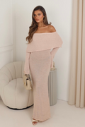 Hailey blush knit bardot maxi dress