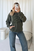 GeGe khaki embroidered oversized hoodie
