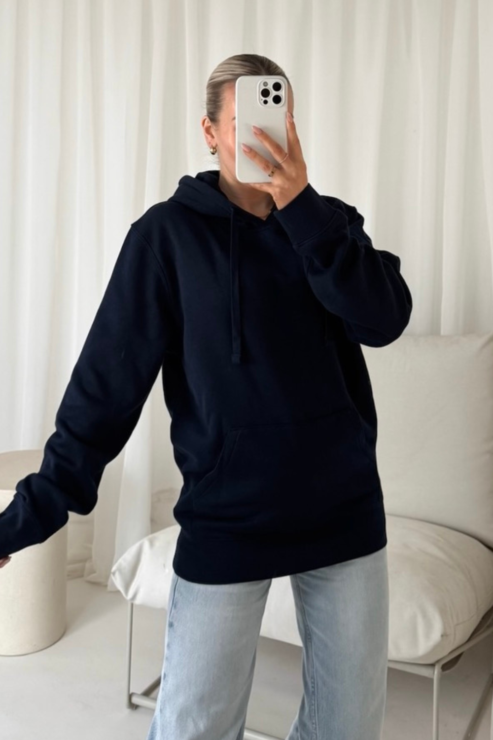 Katie navy basic drawstring hoodie