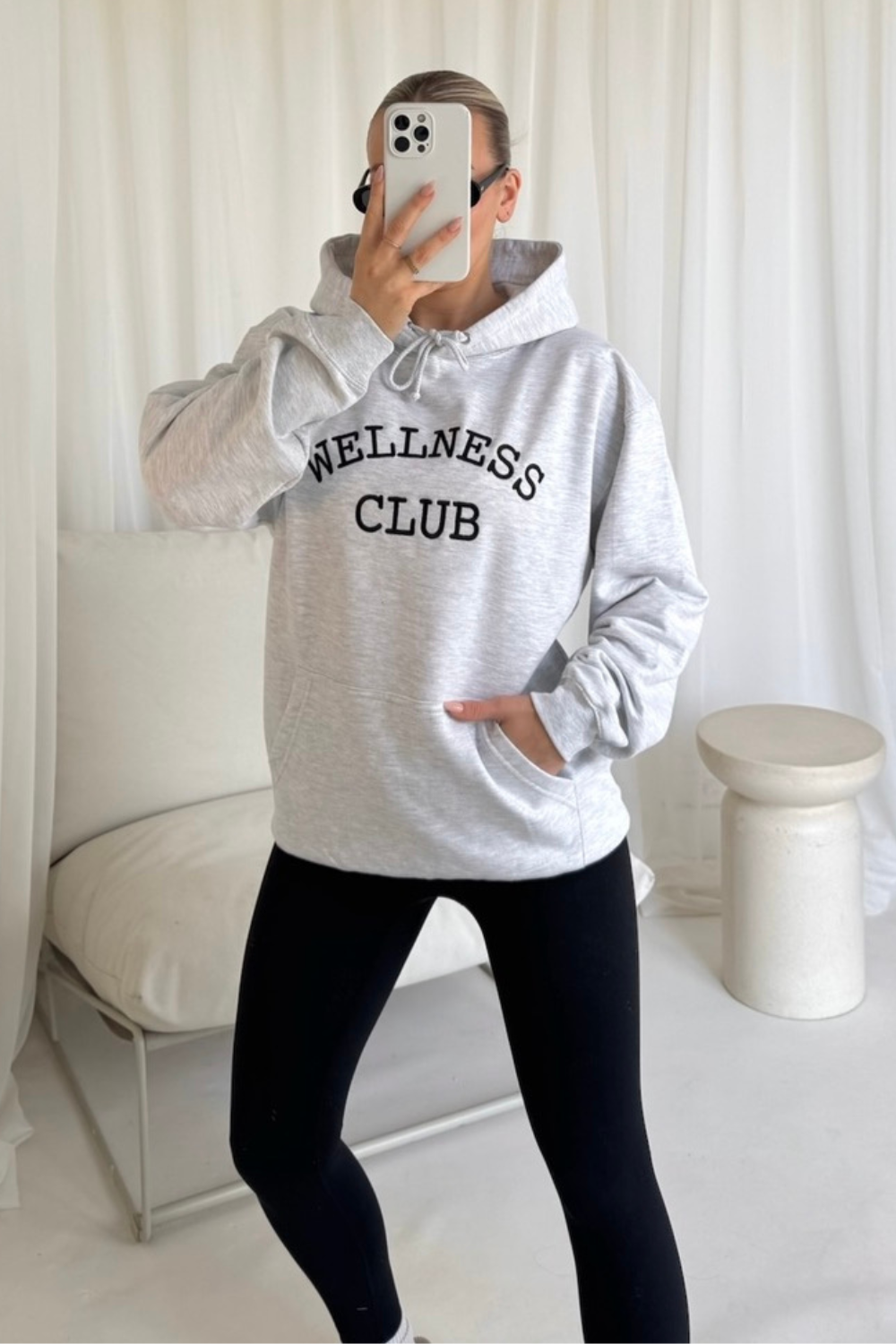 Wellness Club marl grey embroidered hoodie