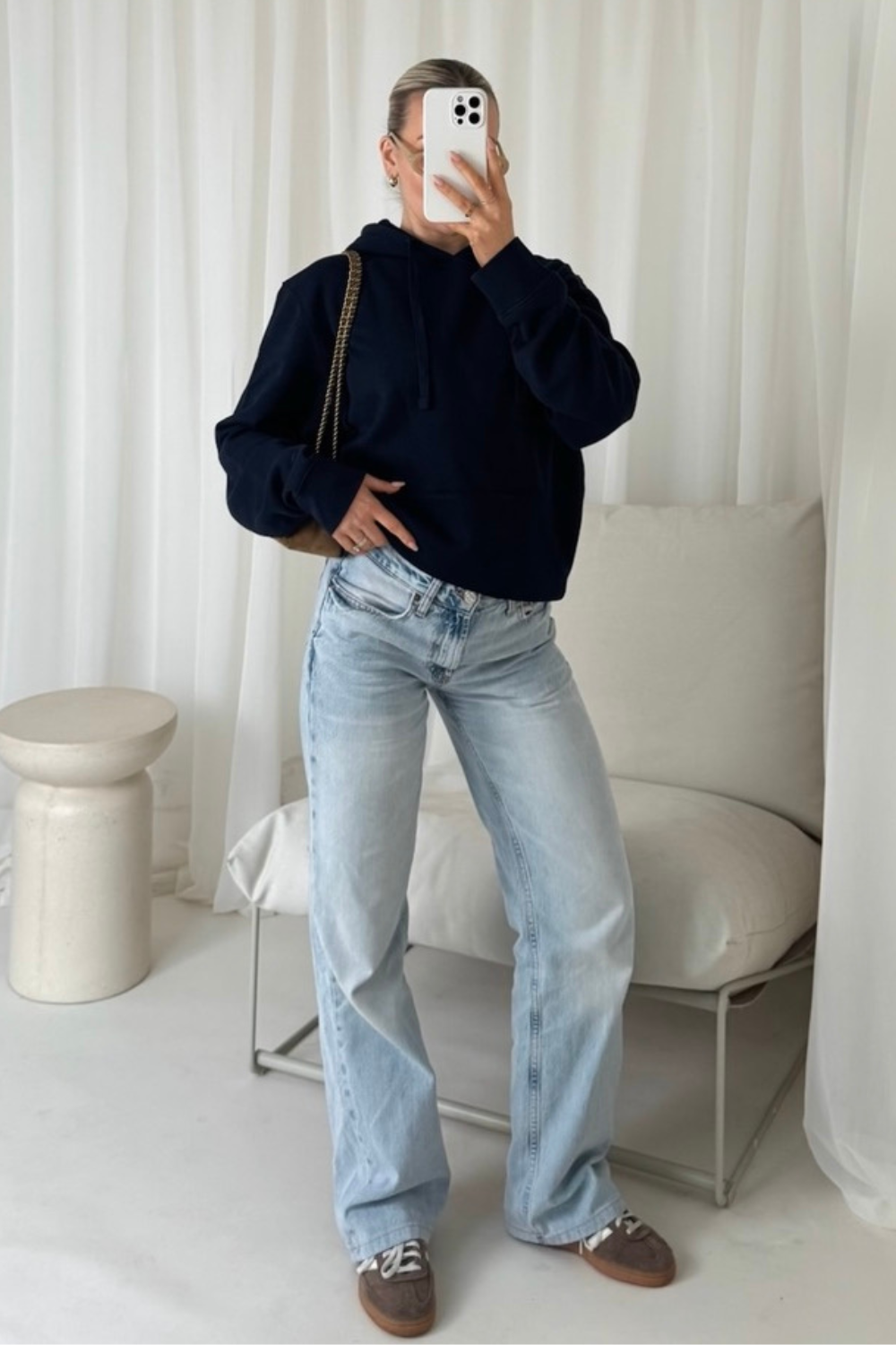 Katie navy basic drawstring hoodie