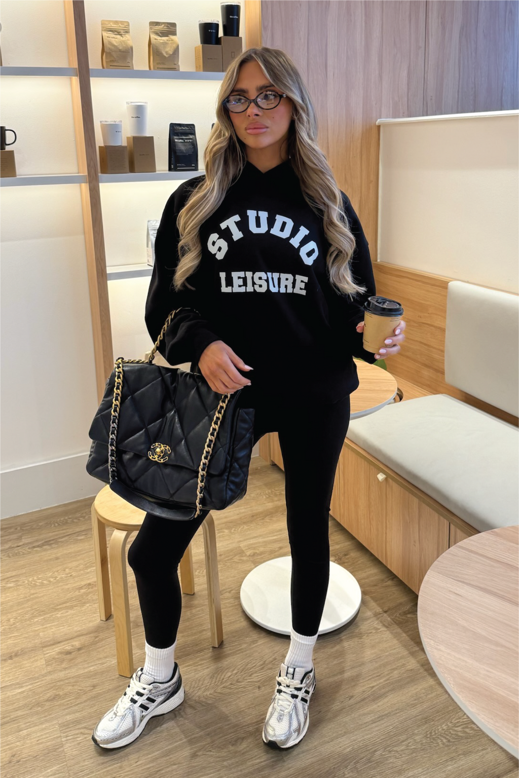 STUDIO LEISURE ESSENTIAL BLACK PRINTED HOODIE