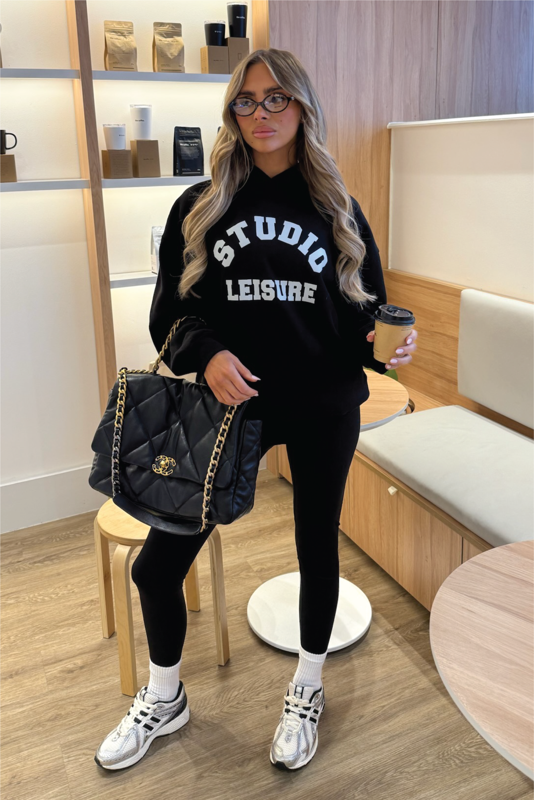 STUDIO LEISURE ESSENTIAL BLACK PRINTED HOODIE