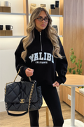 MALIBU ESSENTIAL BLACK PRINTED 3/4 ZIP