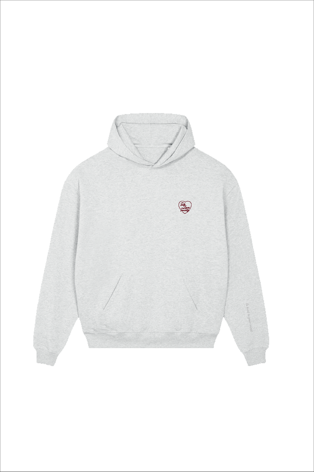 SELF LOVE SOCIETY HEART MARL GREY & BURGUNDY EMBROIDERED HOODIE