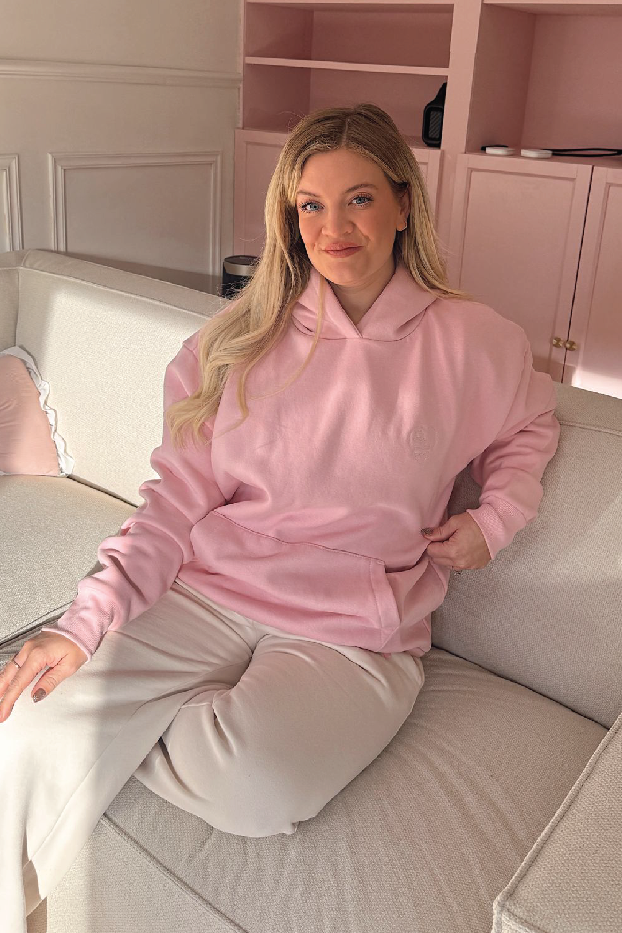 SELF LOVE SOCIETY HEART PINK & CREAM EMBROIDERED HOODIE