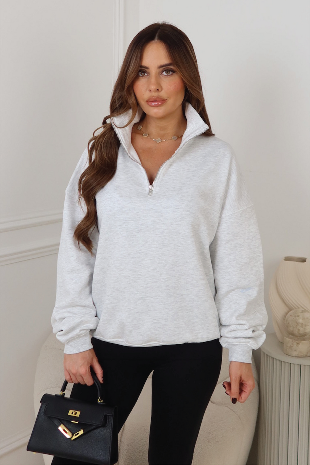Glamify premium essential light grey marl 3/4 zip
