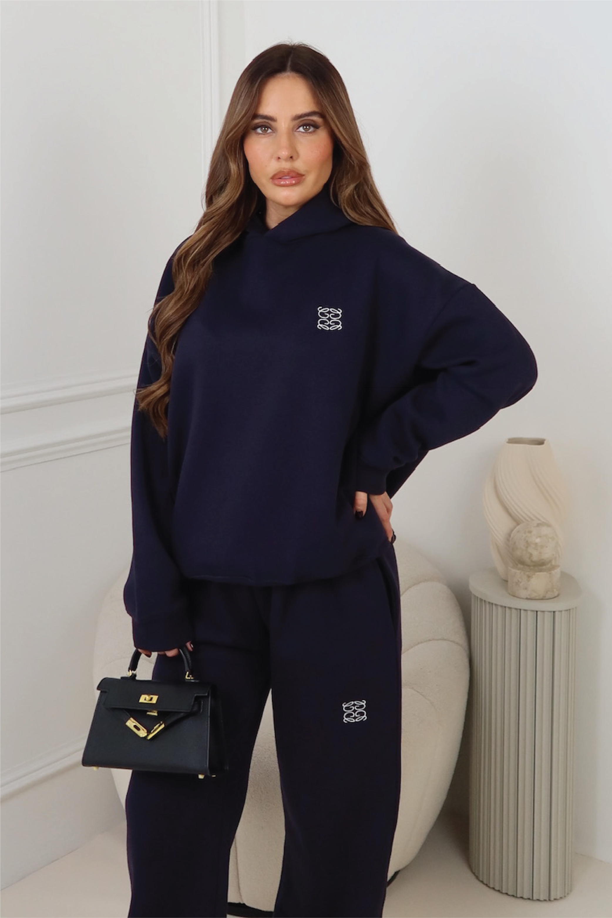 GEGE EMBROIDERED NAVY PREMIUM ESSENTIAL RELAXED HOODIE