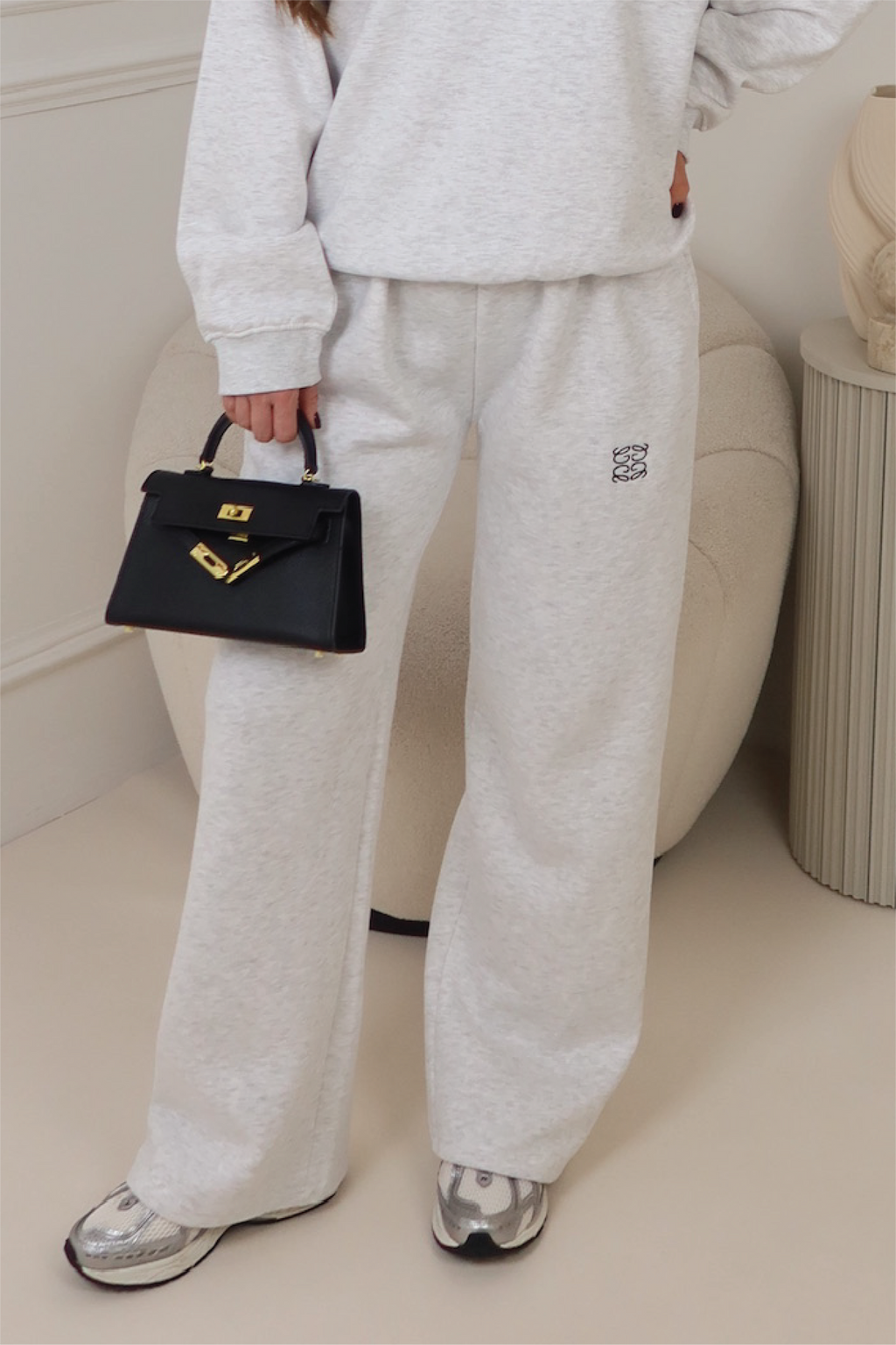 GEGE EMBROIDERED MARL GREY PREMIUM ESSENTIAL STRAIGHT LEG JOGGER