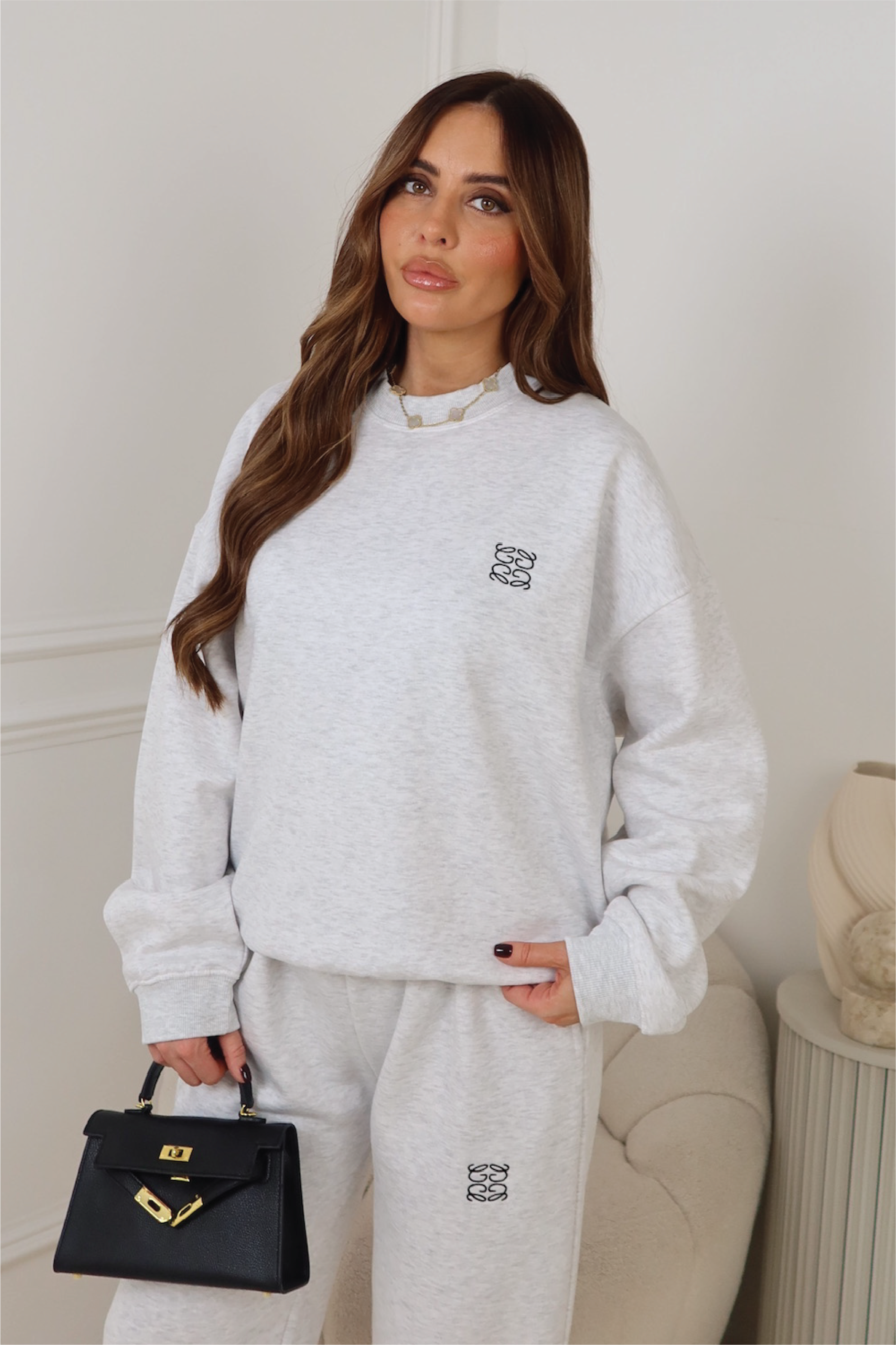 GEGE EMBROIDERED MARL GREY PREMIUM ESSENTIAL RELAXED SWEATSHIRT