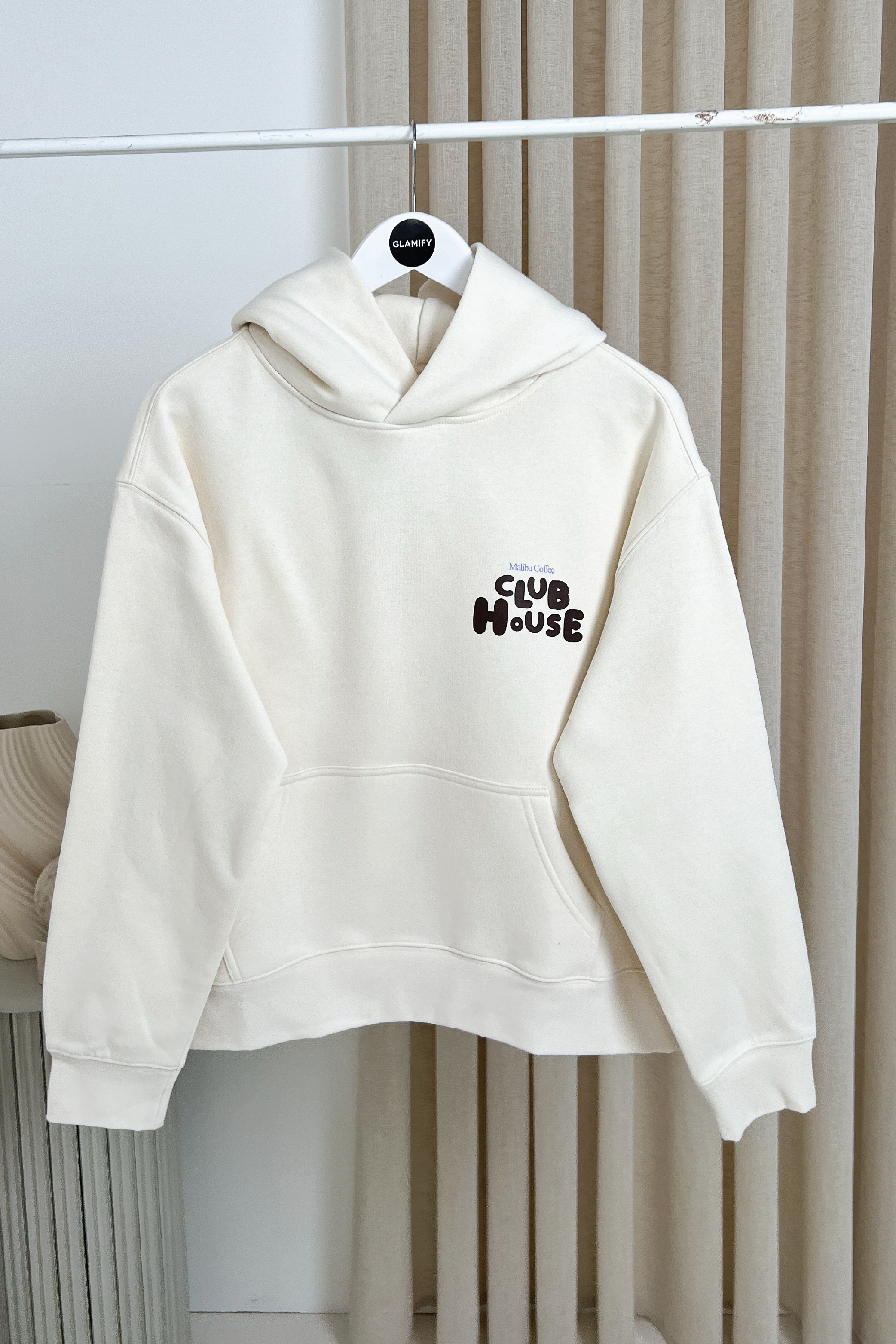Club House ecru printed premium hoodie
