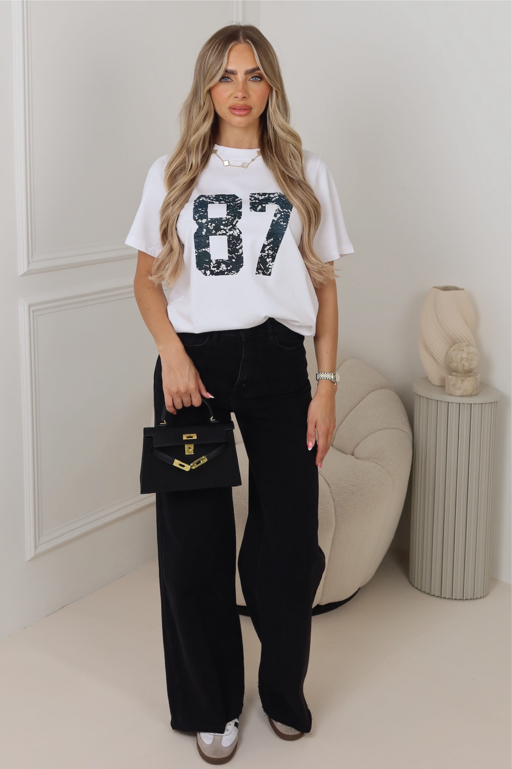 87 white lace printed heavyweight T-shirt