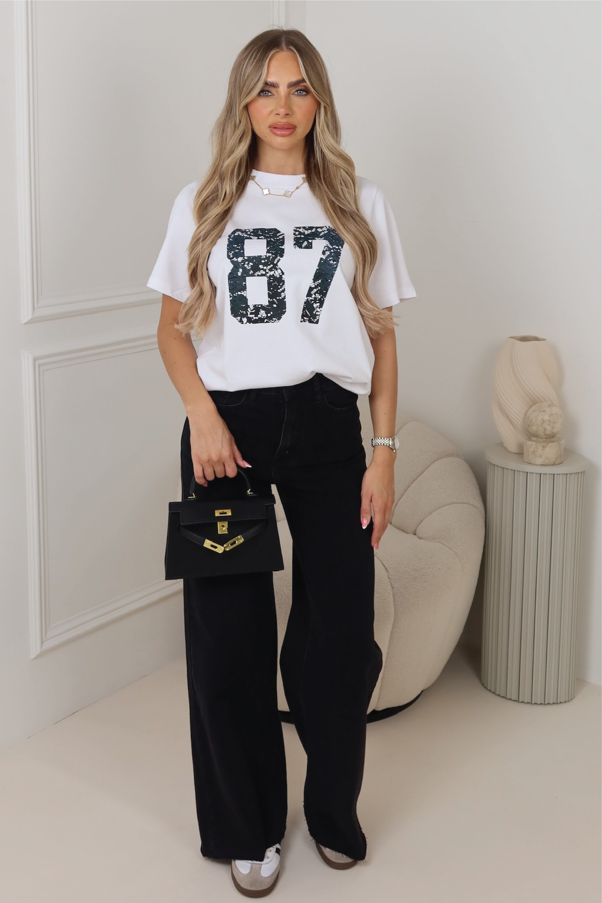 87 white lace printed heavyweight T-shirt