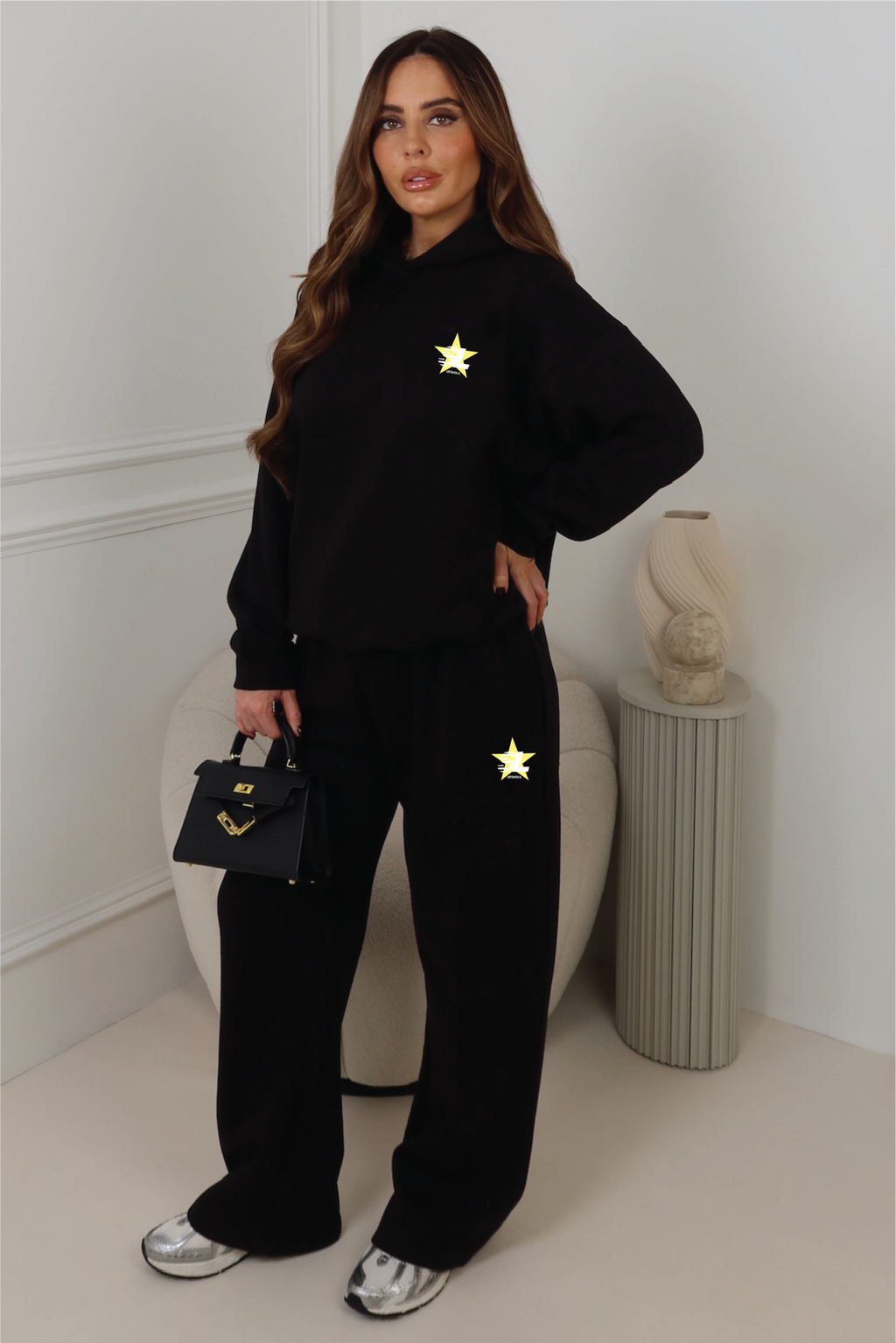 SL STAR BLACK PRINTED HOODIE AND STRAIGHT LEG LOUNGEWEAR