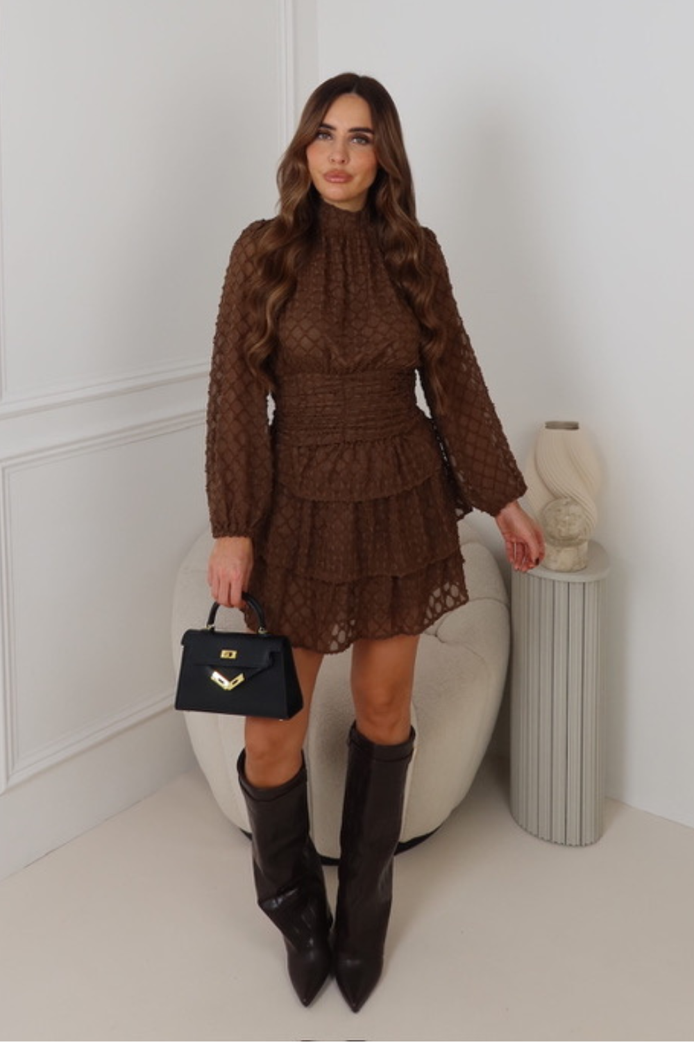 Heather chocolate sheer tiered dress