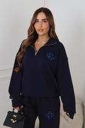 G MONOGRAM ESSENTIAL NAVY EMBROIDERED 3/4 ZIP