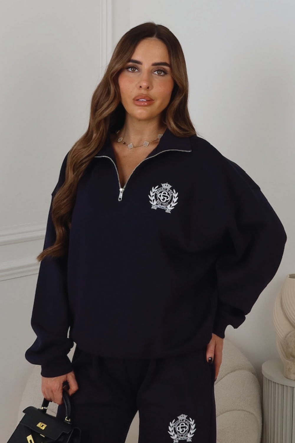 ST MORITZ ESSENTIAL NAVY EMBROIDERED 3/4 ZIP