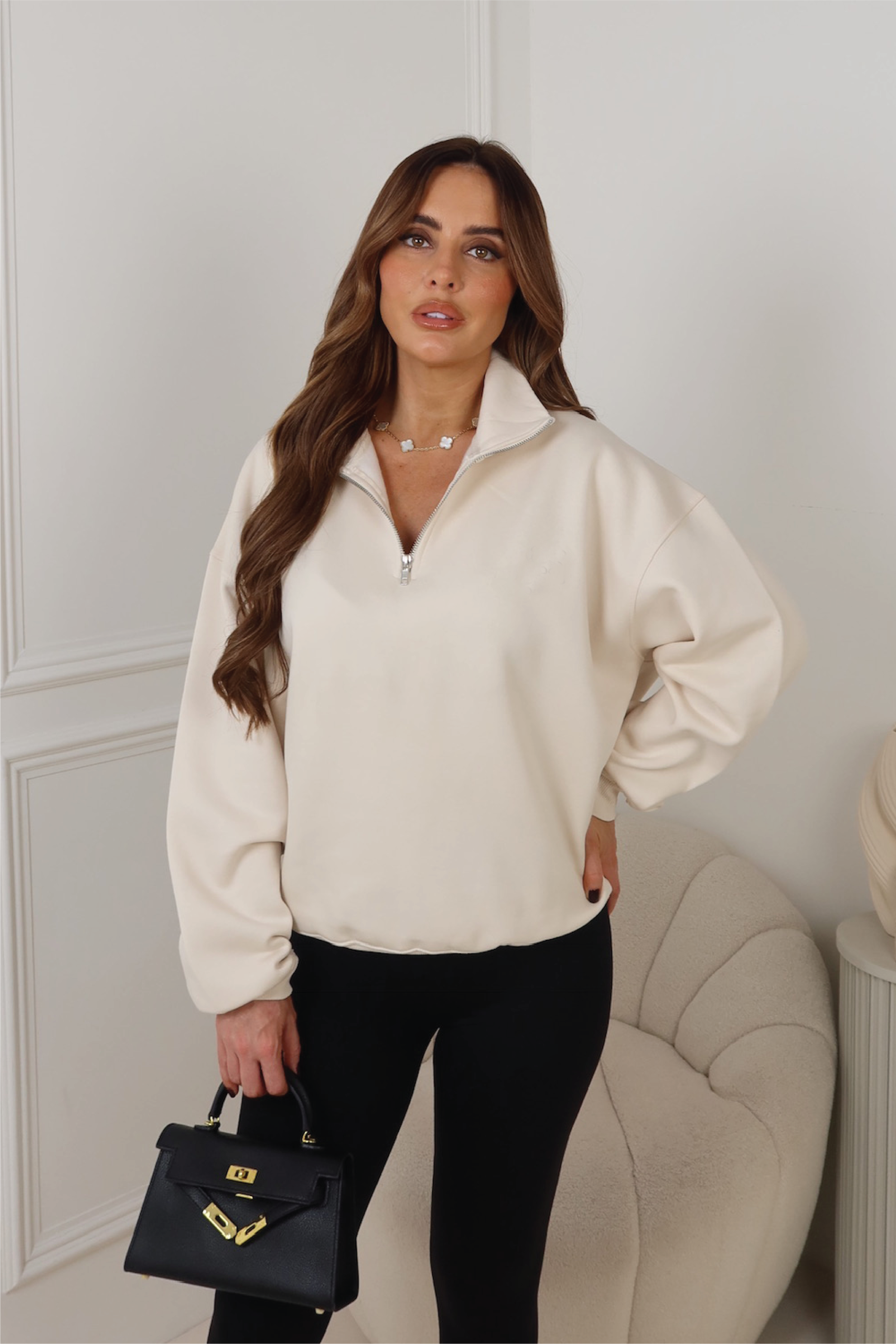 Glamify premium essential ivory 3/4 zip