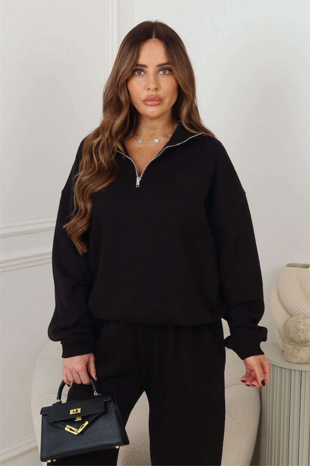 Glamify premium essential black 3/4 zip