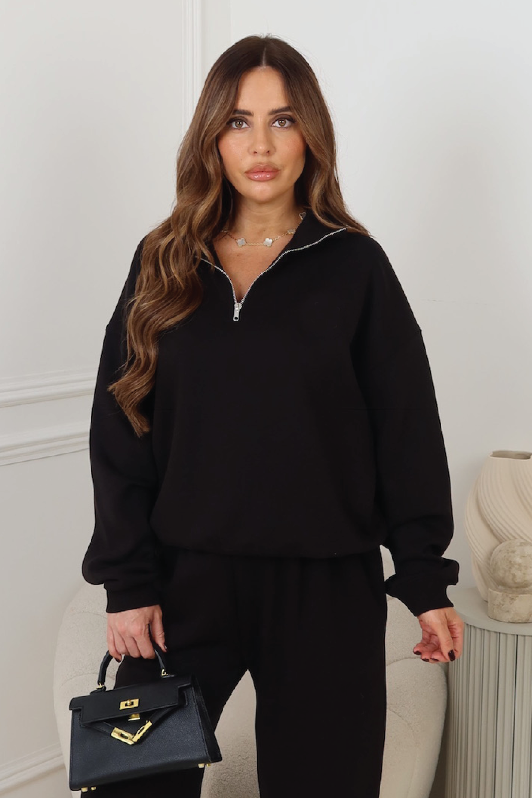 Glamify premium essential black 3/4 zip