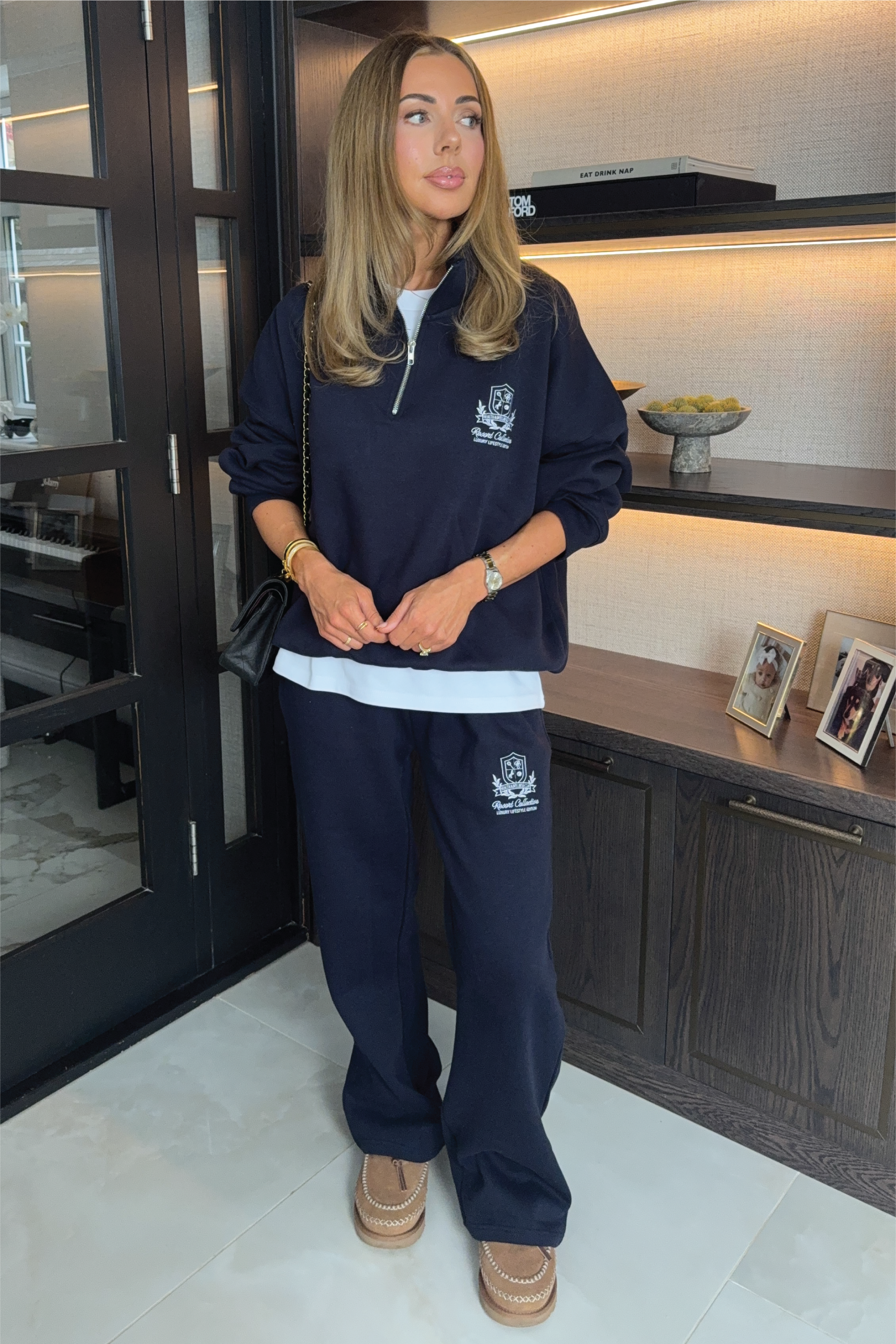 RESORT COLLECTIVE EMBROIDERED NAVY STRAIGHT LEG JOGGER