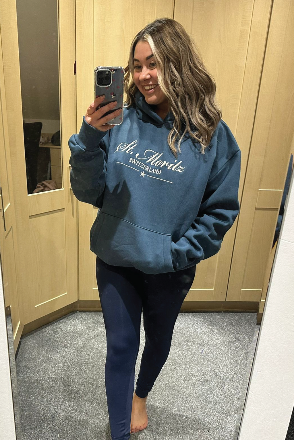 St Moritz blue embroidered premium relaxed hoodie and leggings