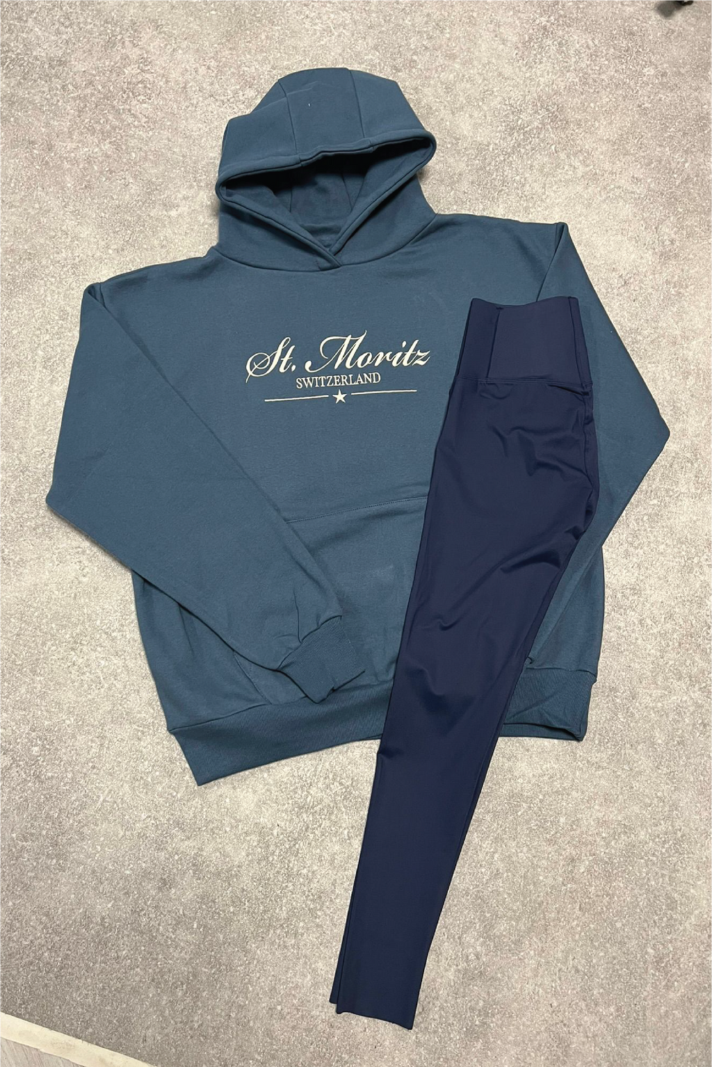St Moritz blue embroidered premium relaxed hoodie and leggings