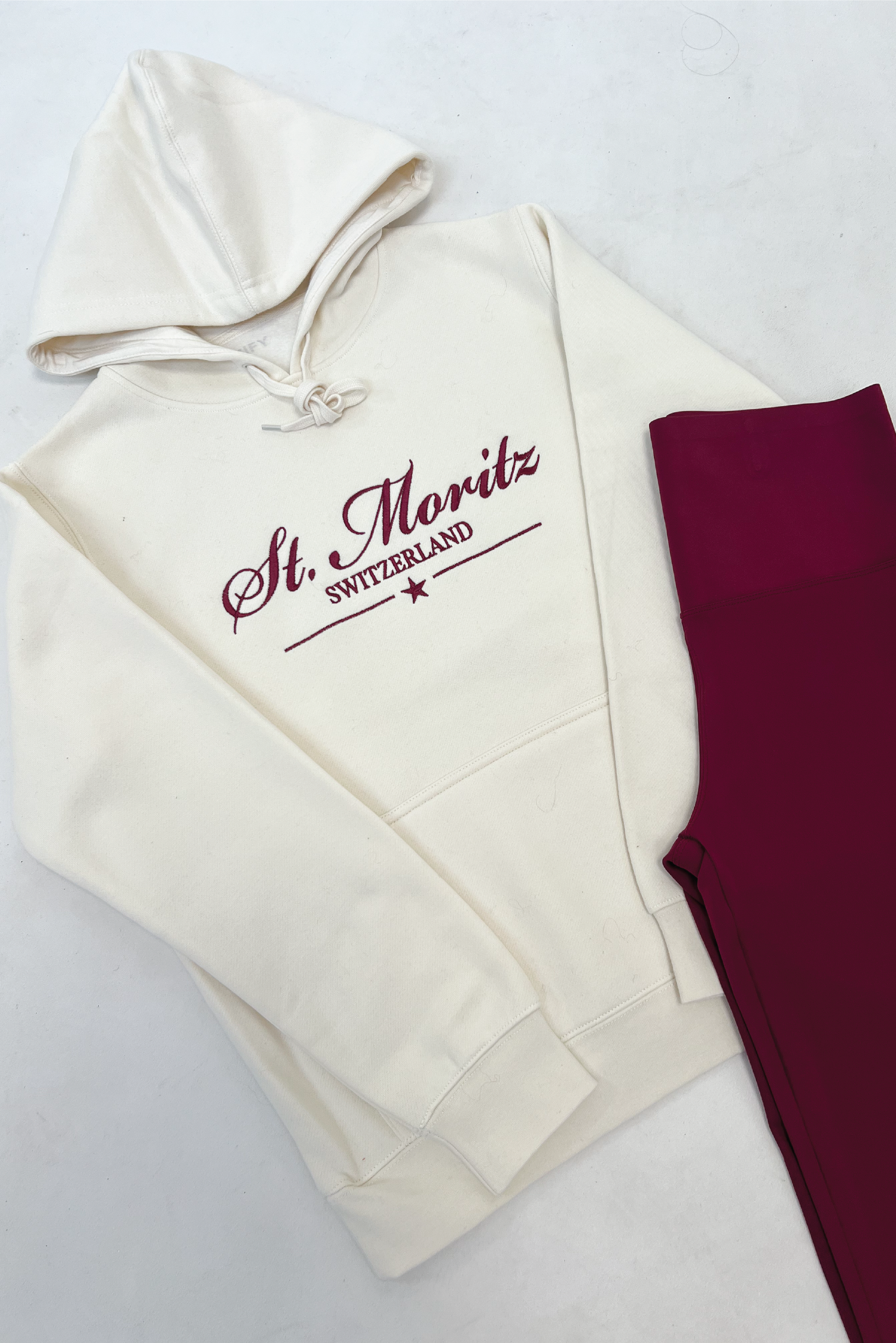 St Moritz ecru embroidered premium relaxed hoodie