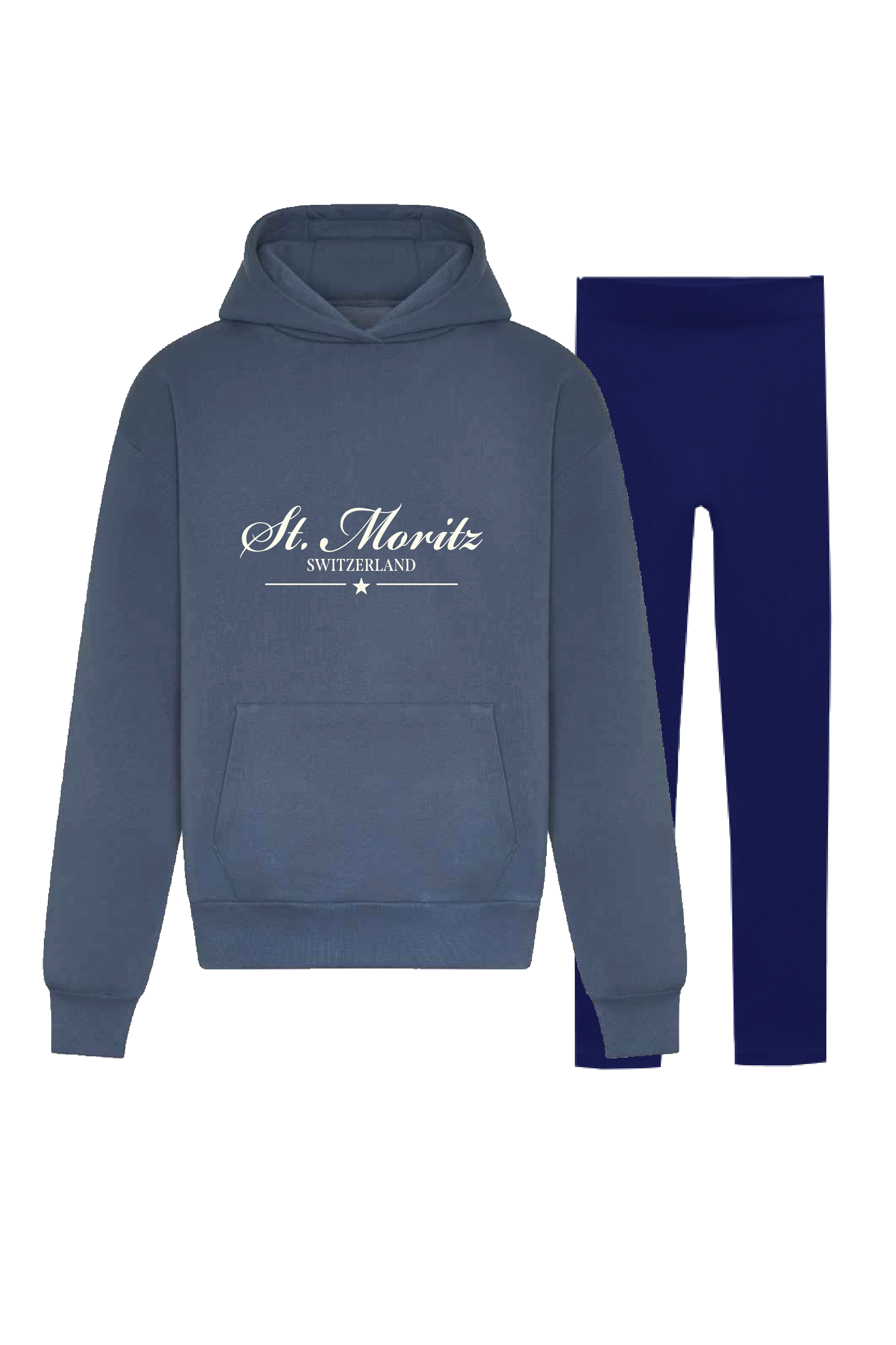 St Moritz blue embroidered premium relaxed hoodie and leggings