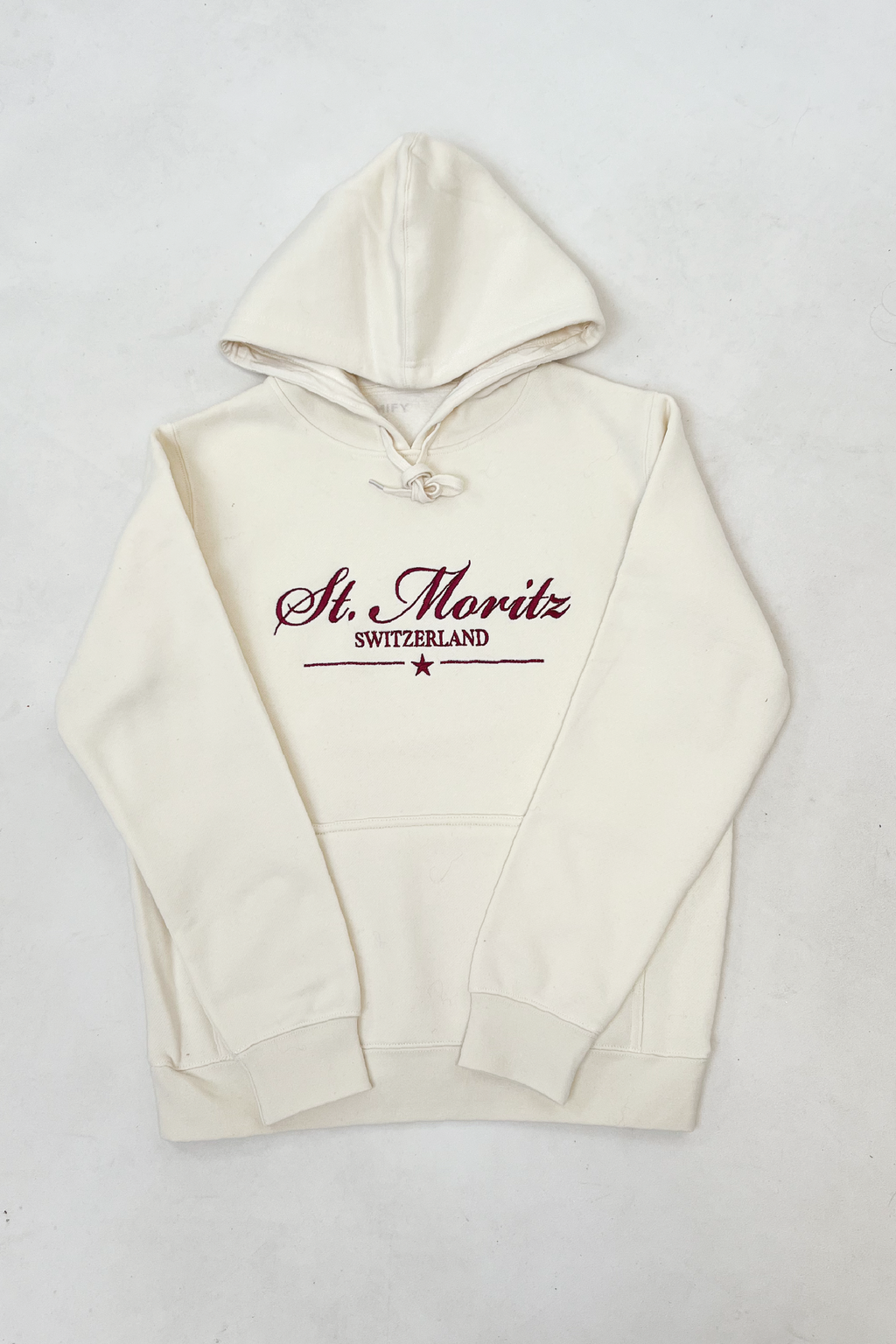 St Moritz ecru embroidered premium relaxed hoodie