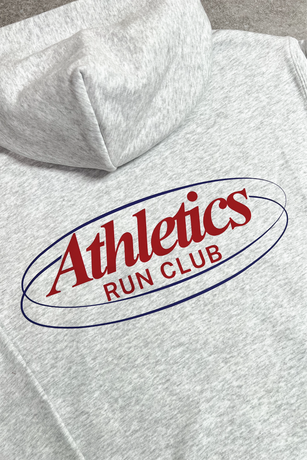 Athletics run club grey printed premium relaxed hoodie