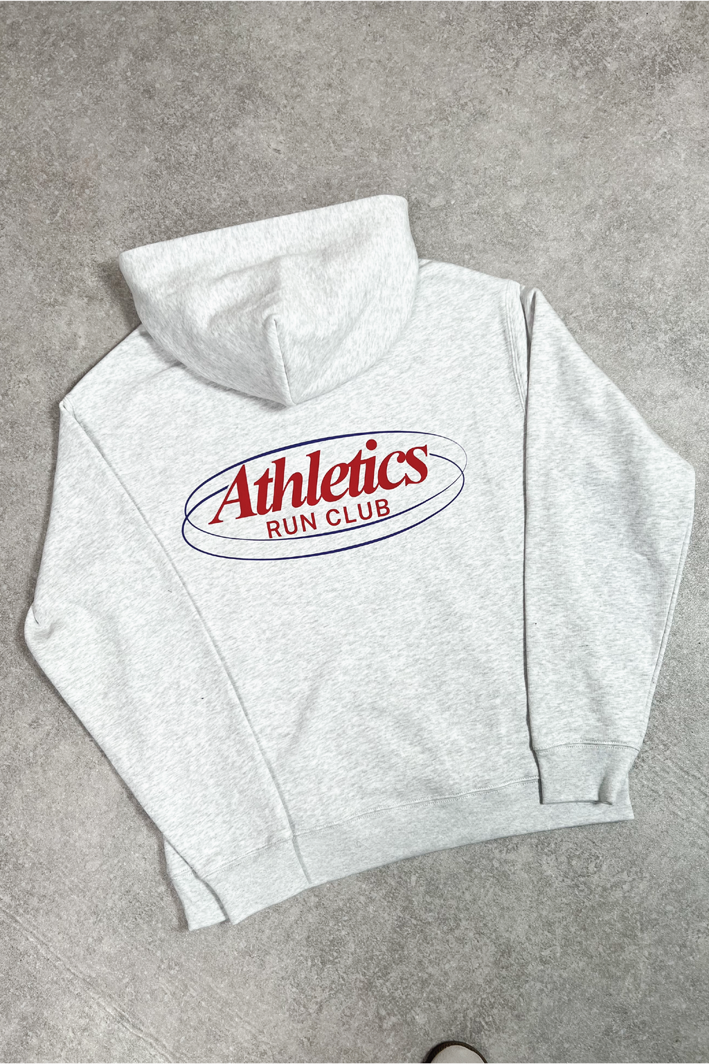 Athletics run club grey printed premium relaxed hoodie
