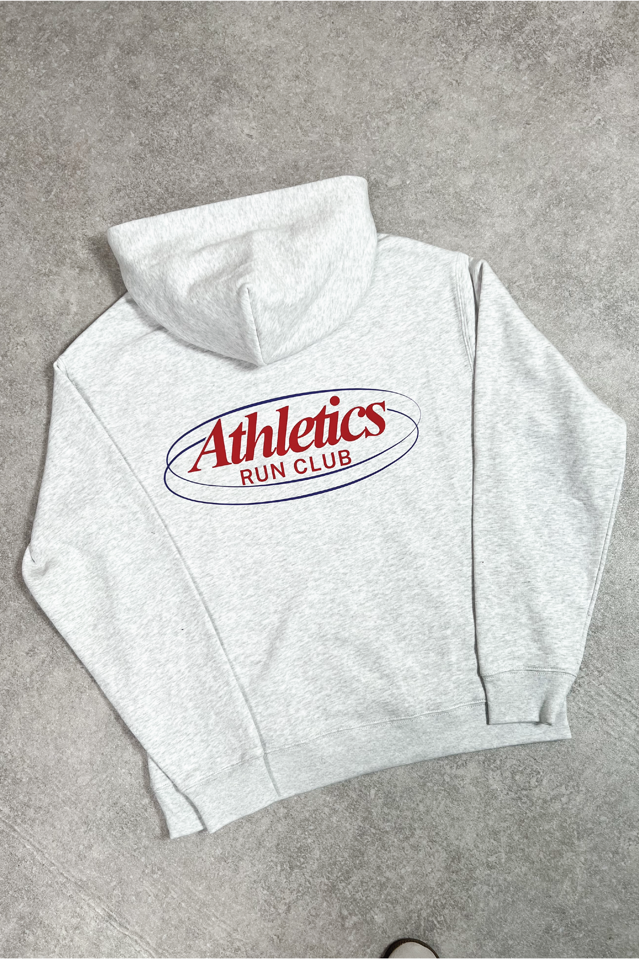 Athletics run club grey printed premium relaxed hoodie