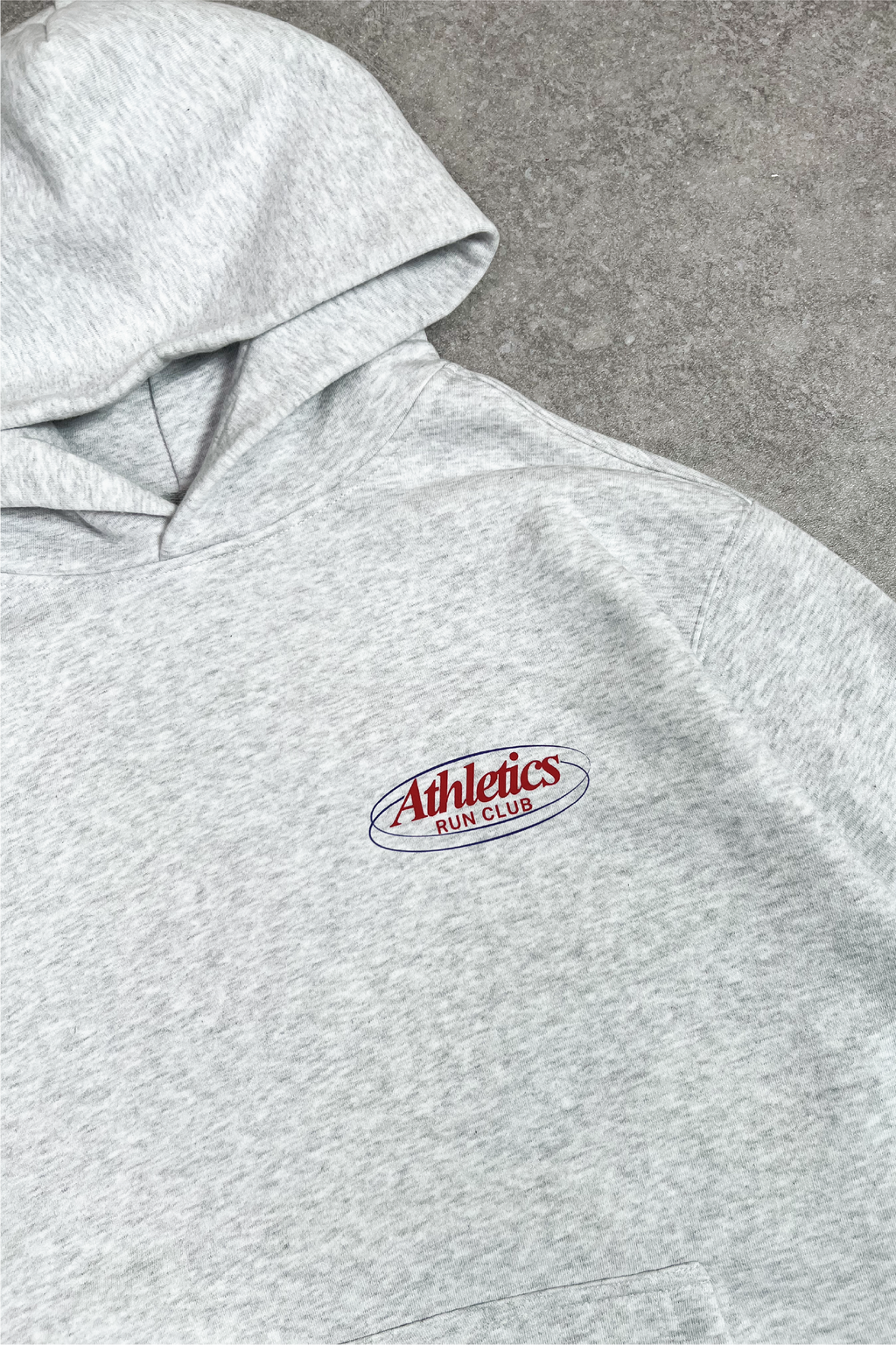 Athletics run club grey printed premium relaxed hoodie