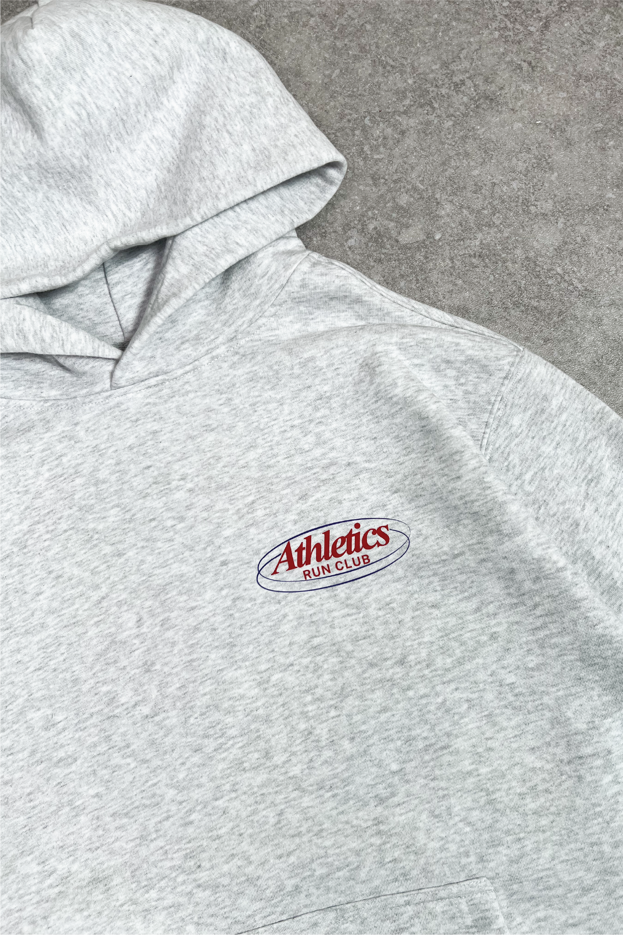 Athletics run club grey printed premium relaxed hoodie