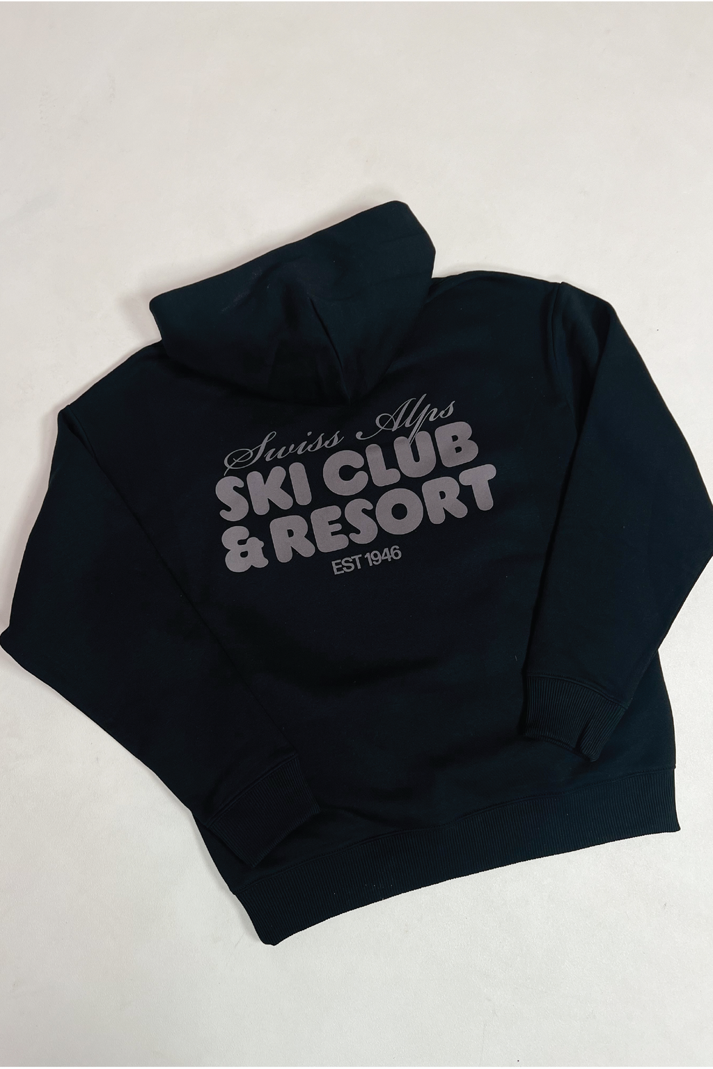 Ski club black printed premium relaxed hoodie