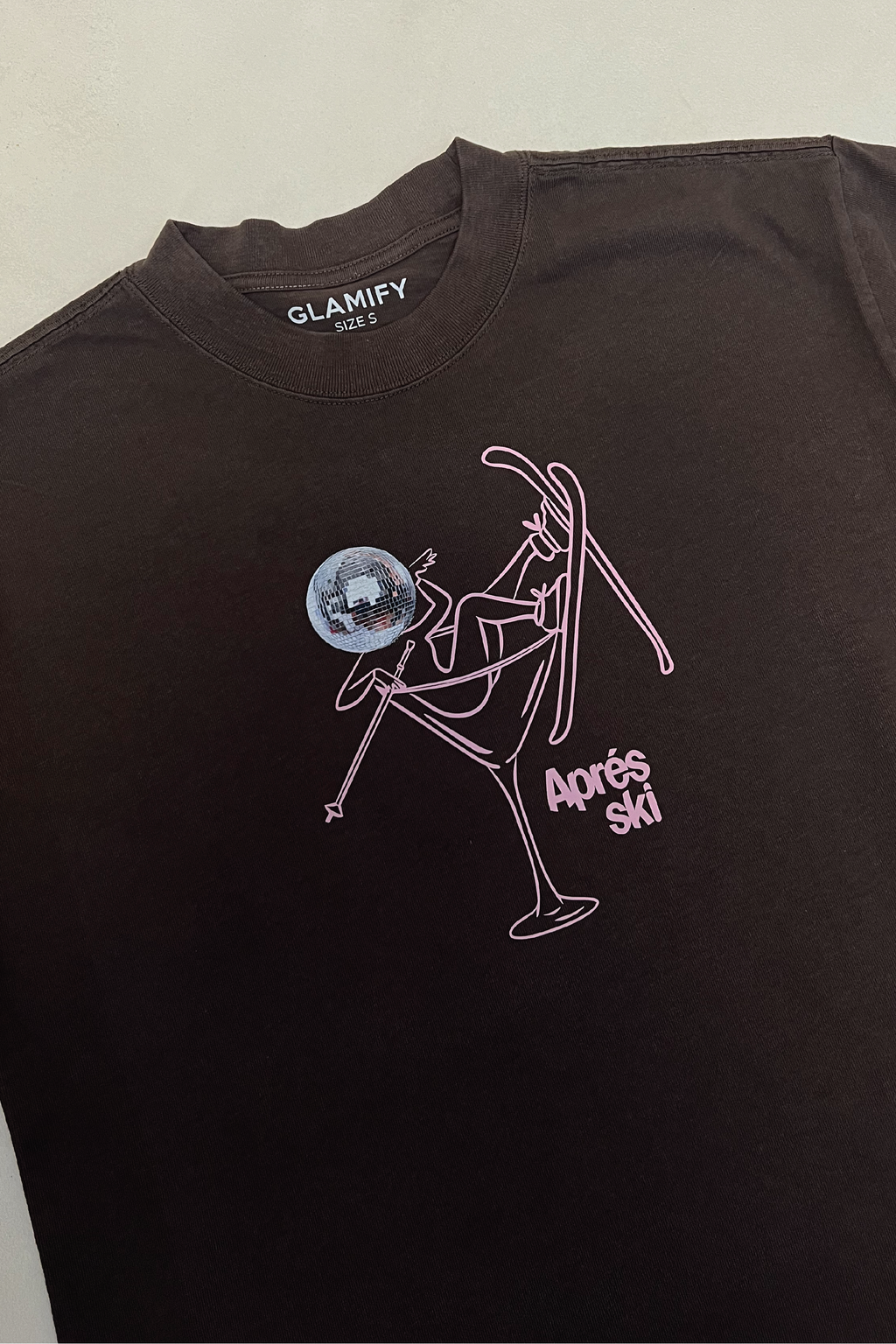 Apres Ski martini disco ball chocolate heavyweight t-shirt